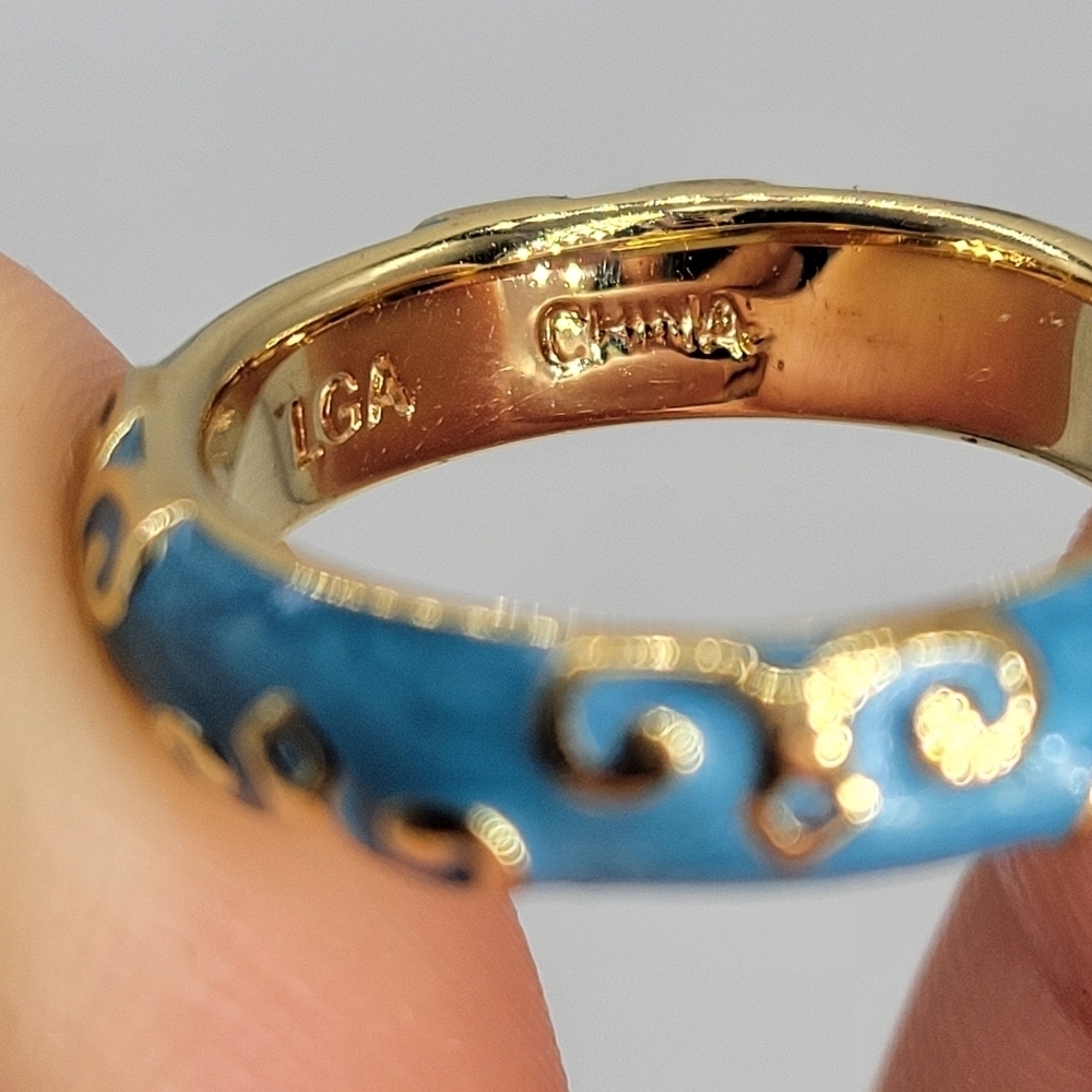 Lauren G Adams Moroccan Ring Hand Painted Light Blue Enamel Swirl Design Size 7 - Picture 5 of 10